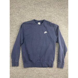Nike Sweatshirt Mens Small Blue Crewneck Fleece Swoosh Pullover Embroidered